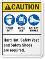 Hard Hat Safety Vest And Shoes Required Sign