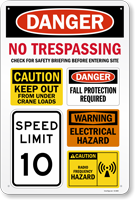 Jobsite Safety - Danger, No Trespassing Construction Site, Combined Hazard