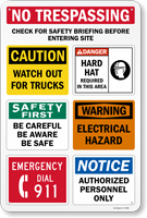 Jobsite Safety - No Trespassing, Check for Safety Briefing Before Entering Site