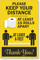 Keep Your Distance At Least 15 Rolls Apart Sign Panel