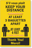 Keep Your Distance At Least 3 Baguettes Apart Sign Panel