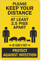 Keep Your Distance At Least 2.5 Pigs Apart Sidewalk Sign Panel