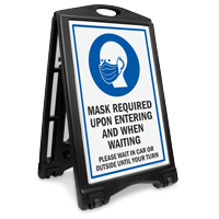 Mask Required Upon Entering And Waiting Sidewalk Sign