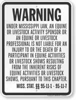 Mississippi Equine Liability Sign