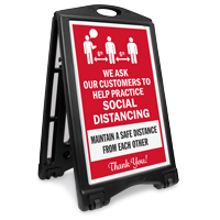 We Ask Customers To Practice Social Distancing BigBoss A-Frame Portable Sidewalk Sign
