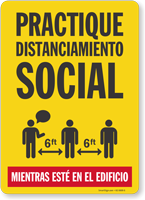 Practice Social Distancing While In Building Spanish Sign