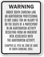 South Carolina Agritourism Liability Sign