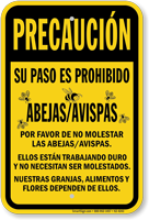 Spanish Bee Safety Caution Sign