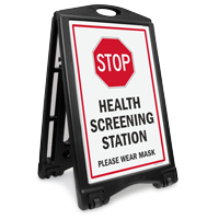 Stop Health Screening Station Wear Mask Sidewalk Sign