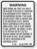 Virginia Agritourism Liability Sign