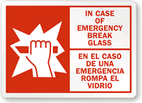 Bilingual In Case Of Emergency Break Glass Label