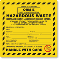 Hazardous Waste ORM E Warning Label