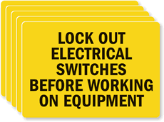 Lockout Electrical Switches Before Working Vinyl Label
