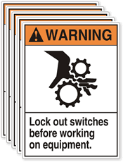 Warning Label: Lockout Switches Before Working On Equipment