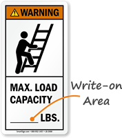 Max. Load Capacity (Write On Area) ANSI Warning Label