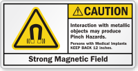 Interaction With Metallic Objects Produce Pinch Hazards Label