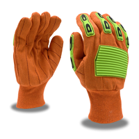 Hi Vis Corded Double Palm Knit Wrist Canvas Gloves With Thermoplastic Rubber