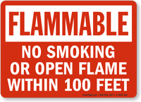 No Smoking Within 100 Feet Flammable Sign