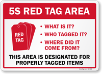 5S Red Tag Area Designated For Properly Tagged Item Sign