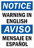 Bilingual Custom OSHA Notice / Aviso Sign