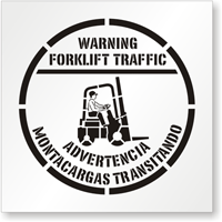 Warning Forklift Traffic Bilingual Floor Stencil