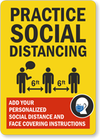 Add Your Social Distance And Face Covering Instructions Sign