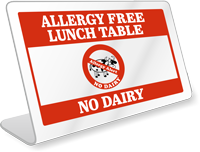 Allergy Free Lunch Table No Dairy Desk Sign