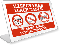 Allergy Free Lunch Table No Dairy Eggs Nuts Peanuts Desk Sign