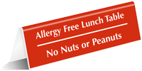 Allergy Free Lunch Table No Nuts Peanuts Tent Sign
