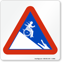 Wheelchair Man Rolling into Alligator Safety Sign Symbol