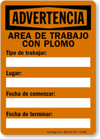 Area De Trabajo Con Plomo Spanish Warning Sign