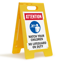 Attention Watch Your Children No Lifeguard Floor Sign