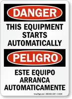 Danger Equipment Starts Automatically (Bilingual) Sign