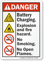 Battery Charging Explosion Hazard ANSI Danger Sign