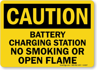 Caution Battery Charging Smoking Flame Sign