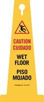 Bilingual Caution Wet Floor, Cuidado Piso Mojado 4 sided Safety Cone Sign