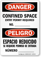 Confined Space Entry Permit Required No. Bilingual Sign