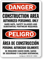 Bilingual Construction Area Authorized Personnel Only Sign