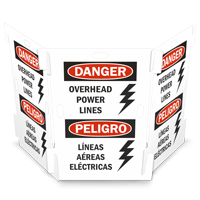 Bilingual, Danger: Overhead Power Lines, Peligro: Lineas Aereas Electricas Interlocking Barricade Sign