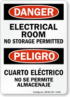 Bilingual Electrical Room No Storage Permitted Sign