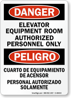 Elevator Equipment Room Authorized Personnel Only Bilingual Sign