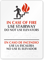 Bilingual In Case of Fire Use Stairway Braille Sign