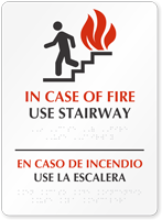 Bilingual In Case of Fire Use Stairway Sign