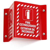 Bilingual Fire Extinguisher Sign with Graphic