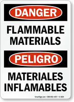 Bilingual OSHA Danger / Peligro Flammable Materials Sign