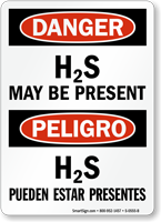 Danger H2S May Be Present Bilingual Sign