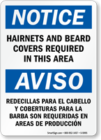Bilingual Hairnets And Beard Covers Required Sign