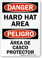 Danger Hard Hat Area Bilingual Sign