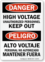 High Voltage Unauthorized Personnel Keep Out Bilingual Sign