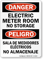Bilingual Electric Meter Room No Storage Sign